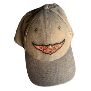 Harley Davidson Wings Embroidered Logo Distressed Finish Hat Cap Sz L